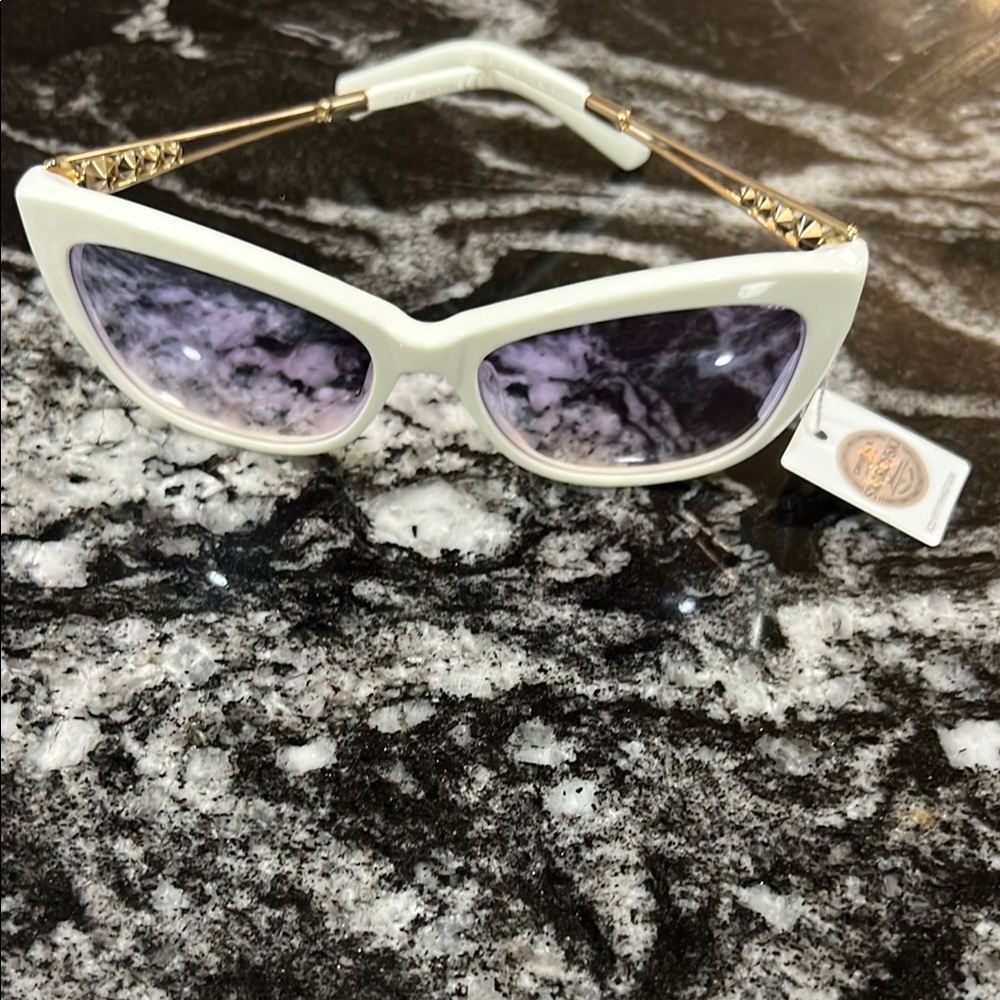 Swarovski White and Gold Cat-Eye Embellished Sunglasses